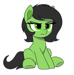 Size: 1109x1116 | Tagged: safe, artist:gonderlane, oc, oc:filly anon, earth pony, female, filly, foal, grumpy, imported from derpibooru, oc only, pony, sitting, solo