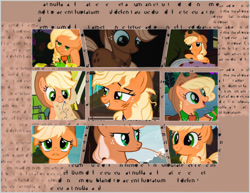 Size: 1017x786 | Tagged: safe, editor:pig3on2, applejack, bloomberg, clothes, collage, dress, earth pony, edit, edited screencap, female, filly, filly applejack, foal, g4, gala dress, imported from derpibooru, map, messy mane, mouth hold, my little pony: friendship is magic, over a barrel, pony, screencap, straw in mouth, the best night ever, tongue out, tree, younger