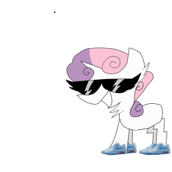 Size: 2000x2000 | Tagged: safe, artist:liliana-adbul45, sweetie belle, clothes, female, filly, foal, g4, grin, horn, imported from derpibooru, shoes, simple background, smiling, solo, sunglasses, transparent background, unicorn