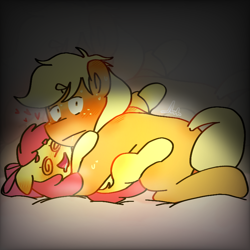 Size: 768x768 | Tagged: suggestive, artist:aj_yumesh1p, apple bloom, applejack, age difference, apple sisters, applecest, blushing, caught, drool, drool string, duo, duo female, earth pony, female, filly, filly on mare, floppy ears, flushed face, foal, foalcon, fucked senseless, g4, implied sex, imported from derpibooru, incest, kissing, lesbian, making out, mare, mare on filly, my little pony: friendship is magic, nervous sweat, pony, ship:bloomjack, shipping, shocked, sibling incest, siblings, sisters