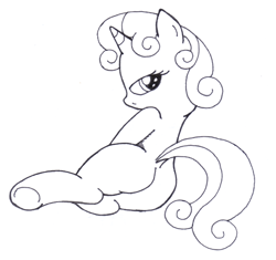 Size: 2292x2156 | Tagged: suggestive, artist:an-tonio, sweetie belle, bedroom eyes, butt, female, foalcon, g4, high res, imported from derpibooru, monochrome, plot, solo, solo female, underhoof