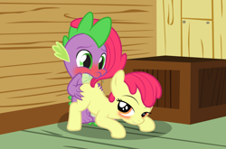 Size: 4344x2872 | Tagged: suggestive, artist:badumsquish, apple bloom, spike, against wall, ass up, bedroom eyes, blushing, butt, butt grab, derpibooru exclusive, dragon, duo, duo male and female, earth pony, estrus, eyes on the prize, face down ass up, fangs, female, filly, foal, foalcon, g4, grin, grinding, grope, hand on butt, imported from derpibooru, male, missing accessory, plot, pony, presenting, raised tail, seduction, ship:spikebloom, shipping, show accurate, show accurate porn, smiling, straight, tail seduce, wide eyes, wingless spike