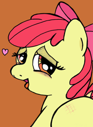 Size: 1022x1399 | Tagged: suggestive, artist:an-tonio, artist:lord waite, apple bloom, blushing, female, foalcon, g4, heart, imported from derpibooru, solo, solo female