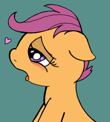 Size: 1193x1317 | Tagged: suggestive, artist:an-tonio, artist:lord waite, scootaloo, blushing, female, filly, foal, foalcon, g4, heart, imported from derpibooru, open mouth, pegasus, pony, simple background, solo, tongue out