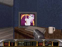 Size: 800x600 | Tagged: suggestive, sweetie belle, duke nukem, duke nukem 3d, edit, female, foalcon, g4, imported from derpibooru, photoshop, pole dancing, screencap, stripper