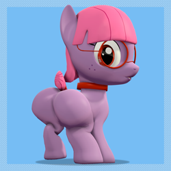 Size: 1080x1080 | Tagged: suggestive, artist:delilah dream, oc, oc:delilah dream, 3d, abstract background, butt, collar, earth pony, female, filly, foal, foalcon, glasses, imported from derpibooru, oc only, pony, short tail, solo, source filmmaker, tail