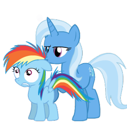 Size: 300x300 | Tagged: suggestive, artist:lordryu, rainbow dash, age difference, bad touch, butt touch, female, filly, floppy ears, foal, foalcon, g4, gritted teeth, grope, imported from derpibooru, kissing, lesbian, mare, molestation, pegasus, pony, puppet rig, ship:trixdash, shipping, simple background, this will end in jail time, this will end in tears, transparent background, trixie, unicorn, vector, wat, wide eyes, younger