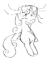 Size: 678x774 | Tagged: suggestive, artist:aaron amethyst, sweetie belle, ahegao, crying, ear penetration, ear sex, female, foalcon, g4, imported from derpibooru, literal mindfuck, monochrome, penetration, pony, solo, solo female, tentacle porn, tentacles, tentacles on female, tongue out, unicorn