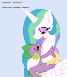 Size: 1024x1167 | Tagged: suggestive, artist:digitaldomain123, artist:microdude87, artist:skunkdude13, princess celestia, spike, after kiss, ahegao, alicorn, blushing, dragon, drool, drool string, duo, female, foalcon, g4, hormones, imported from derpibooru, kissing, making out, male, open mouth, pony, ship:spikelestia, shipping, sloppy kissing, spit, straight