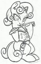 Size: 1135x1767 | Tagged: suggestive, artist:anibaruthecat, sweetie belle, female, foalcon, g4, imported from derpibooru, monochrome, riding crop, solo, solo female
