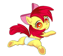 Size: 700x631 | Tagged: suggestive, artist:kuromozuku, apple bloom, adorabloom, butt, clothes, cute, female, filly, foal, foalcon, g4, imported from derpibooru, panties, pixiv, plot, pony, solo, solo female, striped underwear, underwear