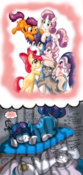 Size: 1000x2100 | Tagged: suggestive, artist:anibaruthecat, apple bloom, diamond tiara, princess celestia, scootaloo, silver spoon, sweetie belle, oc, oc:anibaru the cat, alicorn, blushing, butt, canon x oc, cutie mark crusaders, earth pony, female, foalcon, g4, harem, horn, hornboner, imported from derpibooru, jail, male, paws haven, pegasus, plot, pony, princess molestia, prison, shipping, stallion on filly, straight, unicorn, unicorn oc