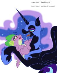 Size: 1024x1322 | Tagged: suggestive, artist:digitaldomain123, artist:microdude87, artist:skunkdude13, spike, after kiss, age difference, alicorn, bedroom eyes, bipedal, blushing, crying, dragon, drool, drool string, duo, duo male and female, eye contact, female, foalcon, french kiss, g4, holding a dragon, holding a spike, imported from derpibooru, kissing, making out, male, nightmare moon, pony, ship:spikemoon, sloppy kissing, smiling, spikelove, straight, straight shota, sweat, tongue out, wingless spike