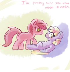 Size: 474x490 | Tagged: suggestive, artist:haute-claire, ask ruby pinch, dinky hooves, female, filly, foal, foalcon, g4, imported from derpibooru, lesbian, pony, ruby pinch, ship:dinkypinch, shipping, tumblr, unicorn