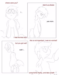 Size: 2716x3425 | Tagged: suggestive, artist:theponybox696, oc, comic:watersports, accidental wetting, bipedal, comic, desperation, dripping, earth pony, female, filly, foal, foalcon, imported from derpibooru, monochrome, need to pee, oc only, omorashi, pony, potty emergency, potty time, semi-anthro, urine, watersports, wet, wetting