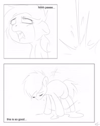 Size: 2716x3425 | Tagged: suggestive, artist:theponybox696, oc, comic:watersports, accident, accidental wetting, comic, female, filly, foal, foalcon, imported from derpibooru, monochrome, need to pee, oc only, omorashi, peeing on the floor, pissing, potty time, urine