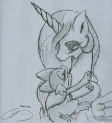 Size: 1672x1832 | Tagged: suggestive, artist:digitaldomain123, princess celestia, spike, after kiss, ahegao, alicorn, blushing, doodle, dragon, drool, duo, female, foalcon, g4, hormones, hug, imported from derpibooru, kissing, male, pony, ship:spikelestia, sketch, sloppy kissing, spit, straight, traditional art