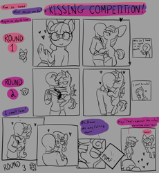 Size: 2165x2351 | Tagged: suggestive, artist:this_sl0th, apple bloom, scootaloo, sweetie belle, oc, oc:anon, apple, apple bloom's bow, bedroom eyes, blushing, bow, butt, butt touch, clothes, comic, cutie mark crusaders, earth pony, female, filly, floating heart, foal, foalcon, food, fully clothed, g4, hair bow, hand on butt, heart, horn, human, human male, imported from derpibooru, kissing, male, necktie, pegasus, pony, sweetie butt, unicorn