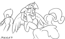 Size: 1254x758 | Tagged: suggestive, artist:strebiskunk, apple bloom, scootaloo, sweetie belle, twilight sparkle, alicorn, bloom butt, booty mark crusaders, butt, cutie mark crusaders, female, foalcon, g4, grayscale, imported from derpibooru, lip bite, mare, monochrome, plot, pony, presenting, raised tail, scootabutt, simple background, sweetie butt, wip