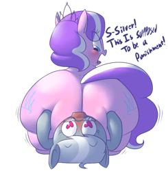 Size: 1280x1306 | Tagged: suggestive, artist:secretgoombaman12345, diamond tiara, silver spoon, ask chubby diamond, blushing, butt, butt grab, chubby diamond, dialogue, diamond buttiara, earth pony, faceful of ass, facesitting, fat, fat fetish, female, fetish, filly, foal, foalcon, g4, glasses, grope, heart eyes, imported from derpibooru, jewelry, jiggle, large butt, lesbian, looking back, non-consensual butt fondling, obese, open mouth, plot, pony, ship:silvertiara, simple background, sitting on person, sitting on pony, the ass was fat, tiara, transparent background, wingding eyes