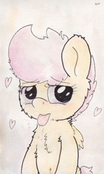 Size: 707x1186 | Tagged: suggestive, artist:slightlyshade, scootaloo, aftersex, belly button, blushing, drool, female, foalcon, g4, imported from derpibooru, solo, solo female, tongue out, traditional art