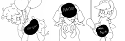 Size: 4500x1500 | Tagged: suggestive, artist:boltswift, applejack, fluttershy, pinkie pie, censored, censored vulva, earth pony, female, filly, foal, foalcon, g4, imported from derpibooru, lineart, looking at you, monochrome, nudity, pegasus, pony, presenting, wink, younger