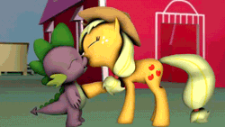 Size: 640x360 | Tagged: suggestive, artist:twily404, applejack, spike, 3d, animated, dead source, dragon, earth pony, female, foalcon, french kiss, g4, imported from derpibooru, kissing, love, male, mare, pony, ship:applespike, shipping, sloppy kissing, source filmmaker, straight, video at source, youtube link