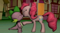 Size: 640x360 | Tagged: suggestive, artist:twily404, pinkie pie, spike, 3d, age difference, animated, dead source, dragon, duo, duo male and female, earth pony, female, foalcon, french kiss, g4, imported from derpibooru, kissing, love, male, pony, ship:pinkiespike, shipping, sloppy kissing, source filmmaker, straight, video at source, wingless spike, youtube link