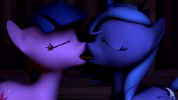 Size: 640x360 | Tagged: suggestive, artist:twily404, princess luna, twilight sparkle, 3d, alicorn, animated, dead source, female, filly, foal, foalcon, french kiss, g4, imported from derpibooru, kissing, lesbian, mare, pony, s1 luna, ship:twiluna, shipping, sloppy kissing, source filmmaker, tongue out, video at source, woona, youtube link