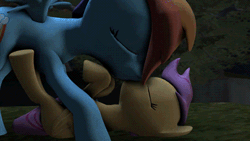 Size: 384x216 | Tagged: suggestive, artist:twily404, rainbow dash, scootaloo, 3d, animated, dead source, female, filly, foal, foalcon, g4, imported from derpibooru, kiss on the lips, kissing, lesbian, lightning, love, lying down, mare, mare on filly, on back, pegasus, pony, rain, ship:scootadash, shipping, sloppy kissing, source filmmaker, storm, video at source, youtube link
