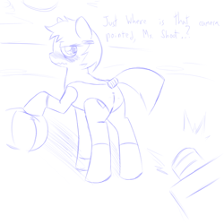 Size: 600x600 | Tagged: safe, oc, oc:golden brisk, beach ball, blushing, butt, camera, clothes, colt, crossdressing, embarrassed, eyelashes, flank, foal, foalcon, imported from derpibooru, male, oc only, one-piece swimsuit, plot, pony, socks, solo, studio, swimsuit, trap