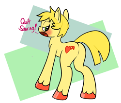 Size: 892x758 | Tagged: safe, oc, oc:golden brisk, artist needed, blushing, butt, colt, eyelashes, flank, foal, foalcon, imported from derpibooru, male, nail polish, oc only, plot, pony, solo, trap, unshorn fetlocks