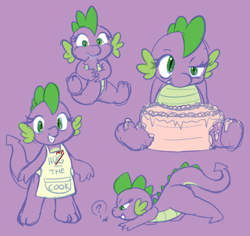Size: 485x458 | Tagged: suggestive, artist:shenhibiki, spike, barb, cake, foalcon, g4, imported from derpibooru, insect, rule 63, tailsucking