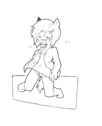 Size: 1280x1575 | Tagged: suggestive, artist:cold-blooded-twilight, babs seed, ambiguous facial structure, anthro, clothes, dead source, earth pony, female, foalcon, g4, imported from derpibooru, lineart, monochrome, plantigrade anthro, socks