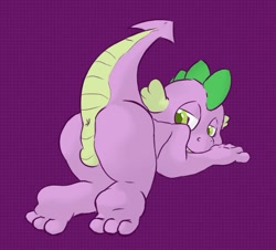 Size: 600x543 | Tagged: suggestive, artist:sockbunny, spike, anus, balls, butt, dragon, foalcon, g4, imported from derpibooru, male, nudity, presenting, simplistic anus, solo, solo male, taint