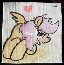 Size: 604x610 | Tagged: suggestive, artist:slightlyshade, scootaloo, butt, female, filly, foal, foalcon, g4, heart, imported from derpibooru, looking at you, looking back, looking back at you, micropainting, pegasus, plot, pony, presenting, solo, solo female, traditional art