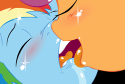 Size: 666x444 | Tagged: suggestive, artist:brutamod, rainbow dash, scootaloo, blushing, brutaloo, drool, female, foalcon, french kiss, g4, imported from derpibooru, kissing, lesbian, mare on filly, pony, ship:scootadash, shipping, sloppy kissing