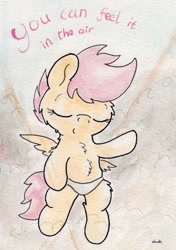 Size: 717x1016 | Tagged: suggestive, artist:slightlyshade, scootaloo, clothes, female, foalcon, g4, imported from derpibooru, panties, pony, solo, solo female, traditional art, underwear