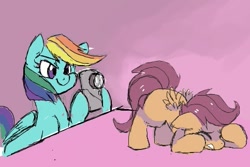 Size: 483x323 | Tagged: suggestive, artist:shaily, rainbow dash, scootaloo, abuse, camera, edit, female, filly, foal, foal abuse, foalcon, g4, imported from derpibooru, lesbian, mare, mare on filly, pegasus, pony, rainbow douche, scootabuse