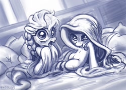Size: 1280x914 | Tagged: suggestive, artist:theofficialwheel, diamond tiara, silver spoon, adorabullies, bed, bed mane, blushing, caught, covering, cute, drool, earth pony, female, filly, foal, foalcon, g4, implied foalcon, imported from derpibooru, lesbian, missing accessory, nipples, nudity, open mouth, pony, ship:silvertiara, shipping, sweat