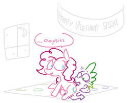 Size: 618x496 | Tagged: suggestive, artist:weaver, pinkie pie, spike, accidental sex, dragon, earth pony, female, foalcon, g4, imported from derpibooru, male, mare, pony, scrunchy face, sex, ship:pinkiespike, softcore, straight, twister
