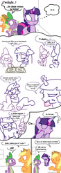 Size: 600x1703 | Tagged: suggestive, artist:weaver, applejack, spike, twilight sparkle, blushing, comic, dragon, female, foalcon, g4, imported from derpibooru, male, mare, pony, ship:twispike, shipping, simple background, spanish, straight, translation, unicorn, vulgar, white background