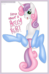Size: 4100x6200 | Tagged: suggestive, artist:haltie, sweetie belle, absurd resolution, butt, clothes, female, foalcon, g4, horn, imported from derpibooru, legwear, panties, plot, pony, socks, solo, thigh highs, underwear, unicorn