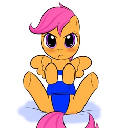 Size: 900x900 | Tagged: suggestive, artist:kloudmutt, scootaloo, blushing, clothes, female, filly, foal, foalcon, g4, imported from derpibooru, one-piece swimsuit, school swimsuit, sukumizu, swimsuit