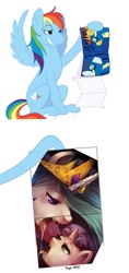 Size: 700x1487 | Tagged: suggestive, artist:cartoonlion, artist:crookedtrees, artist:megasweet, princess celestia, rainbow dash, sweetie belle, alicorn, centerfold, drool, drool string, edit, female, filly, foal, foalcon, g4, grin, imported from derpibooru, kissing, lesbian, mare, mare on filly, pegasus, playboy, playpony, pony, porn, shipping, simple background, sloppy kissing, smiling, sweetielestia, unicorn, white background, wingboner