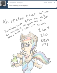 Size: 750x962 | Tagged: suggestive, artist:paucity-luxuriance, rainbow dash, scootaloo, applejack's hat, cowboy hat, female, filly, foal, foalcon, g4, hat, implied cunnilingus, implied oral, implied sex, imported from derpibooru, lesbian, mare, mare on filly, multicolored hair, pegasus, pony, rainbow hair, scoots and dash in lesbians, ship:scootadash, shipping, softcore, tumblr