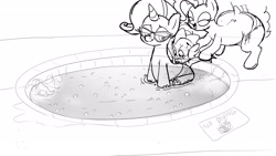 Size: 1920x1080 | Tagged: suggestive, artist:parumpi, pinkie pie, rarity, spike, age difference, balloonbutt, bedroom eyes, bikini, bikini bottom, blushing, butt, clothes, dragon, dubious consent, earth pony, female, foalcon, g4, glasses, grayscale, holding arms, horn, hot tub, huge butt, imported from derpibooru, large butt, lineart, male, molestation, monochrome, personal space invasion, pony, rearity, ship:pinkiespike, ship:sparity, shipping, sitting on person, spike gets all the mares, straight, sweat, swimsuit, teasing, trio, unicorn, wingless spike