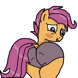 Size: 1024x1024 | Tagged: suggestive, artist:background_pon3, artist:shieldwingarmorofgod, scootaloo, blushing, butt, clothes, dock, edit, female, filly, foal, foalcon, g4, imported from derpibooru, looking back, open mouth, panties, pegasus, plot, pony, reference used, scootabutt, simple background, solo, solo female, tail, transparent background, underwear