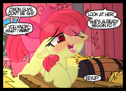 Size: 2000x1450 | Tagged: suggestive, artist:sherathoz, apple bloom, age difference, ahegao, applecest, barn, barn house, barnhouse, big macintosh, blush lines, blushing, commission, dialogue, ear fluff, earth pony, female, filly, floppy ears, foal, foalcon, g4, glazed tongue, heart, heart eyes, implied big macintosh, imported from derpibooru, incest, indoors, looking pleasured, male, one eye closed, open mouth, panting, pony, stallion, stallion on filly, straight, tongue out, wingding eyes