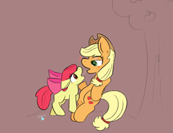 Size: 3300x2550 | Tagged: suggestive, artist:fursicle, apple bloom, applejack, age difference, apple, apple bloom's bow, apple sisters, apple tree, applecest, applejack's hat, blank flank, blushing, bow, cowboy hat, drool, drool string, duo, earth pony, female, filly, foal, foalcon, g4, gray background, hair bow, hat, heart, implied kissing, imported from derpibooru, incest, kissing, lesbian, looking at each other, looking at someone, mare, mare on filly, pony, pony on pony action, ship:bloomjack, shipping, siblings, side view, simple background, sisters, tail, tree